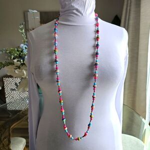 New Handmade Rainbow Colorful Necklace Beaded Hippie Pink blue Yellow 48"
